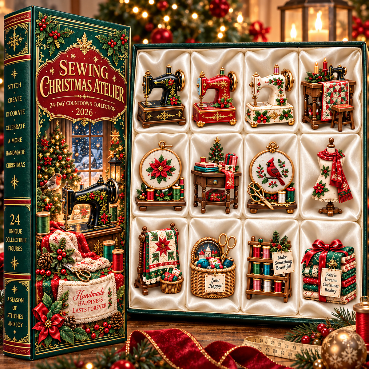 Sewing Christmas Atelier 2026 – 24-Day Countdown Collection with 24 Unique Sewing & Quilting Miniatures, Handmade Holiday Collectible Gift for Sewing Lovers