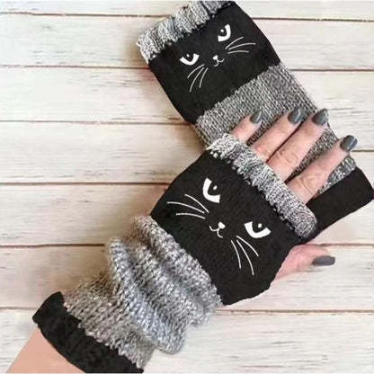 🔥Women's Knitted Fingerless Gloves with Cute Cat Embroidery