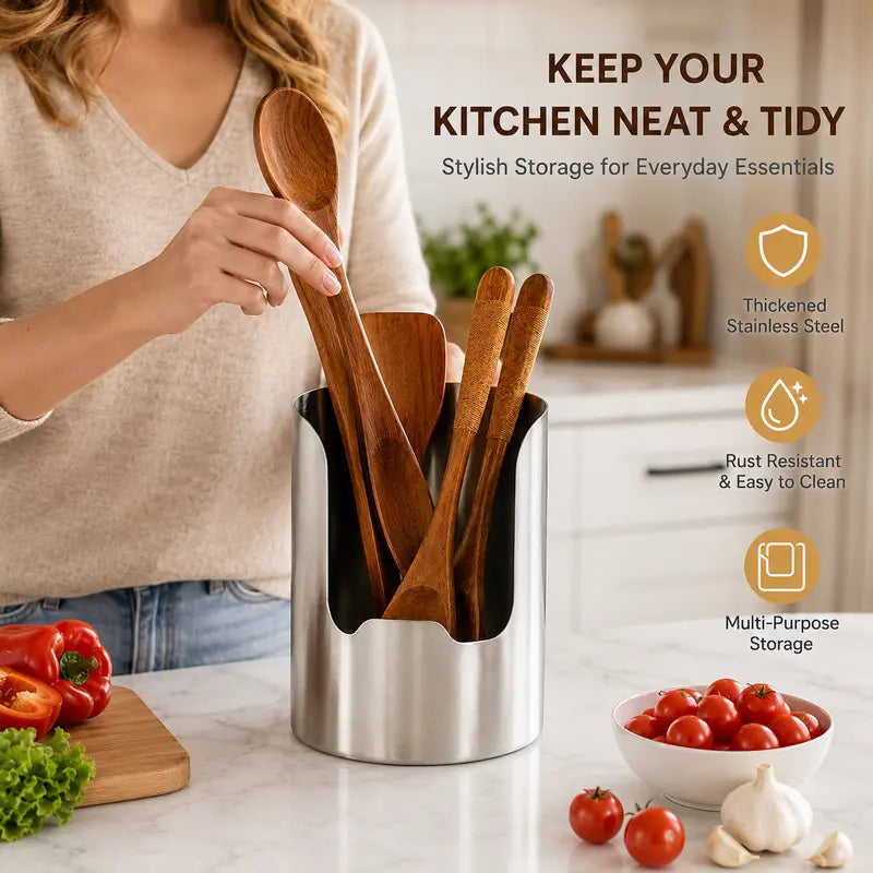 🍴✨ Sleek Stainless Steel Kitchen Utensil Holder – Durable, Rust-Resistant & Easy-Clean Storage