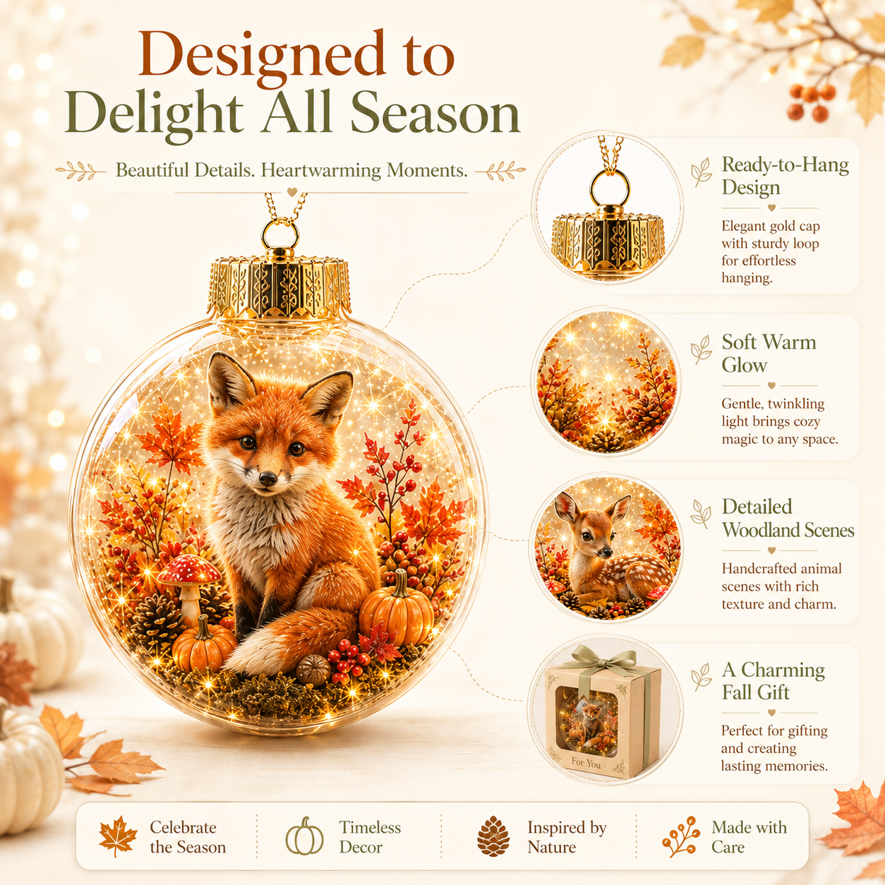 🍁Autumn Woodland Glow Ornament✨ – 8 Adorable Animal Styles