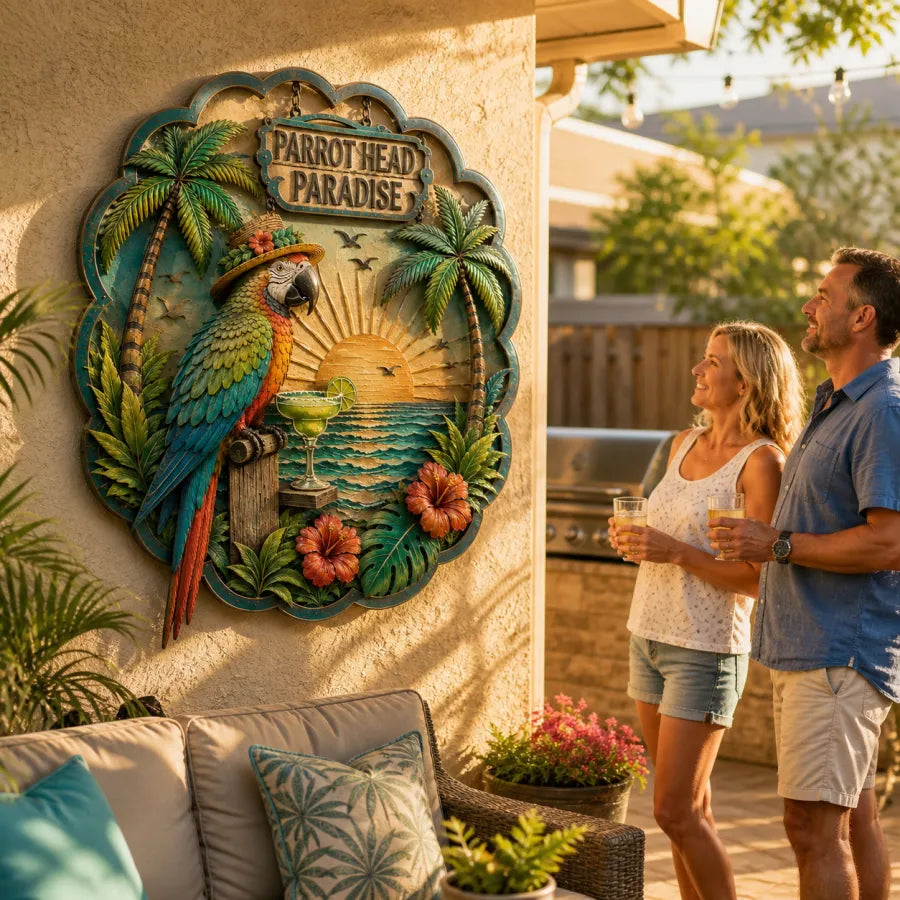 ⏳ Last Day 49% OFF-Parrot Head Paradise Tropical Metal Wall Art