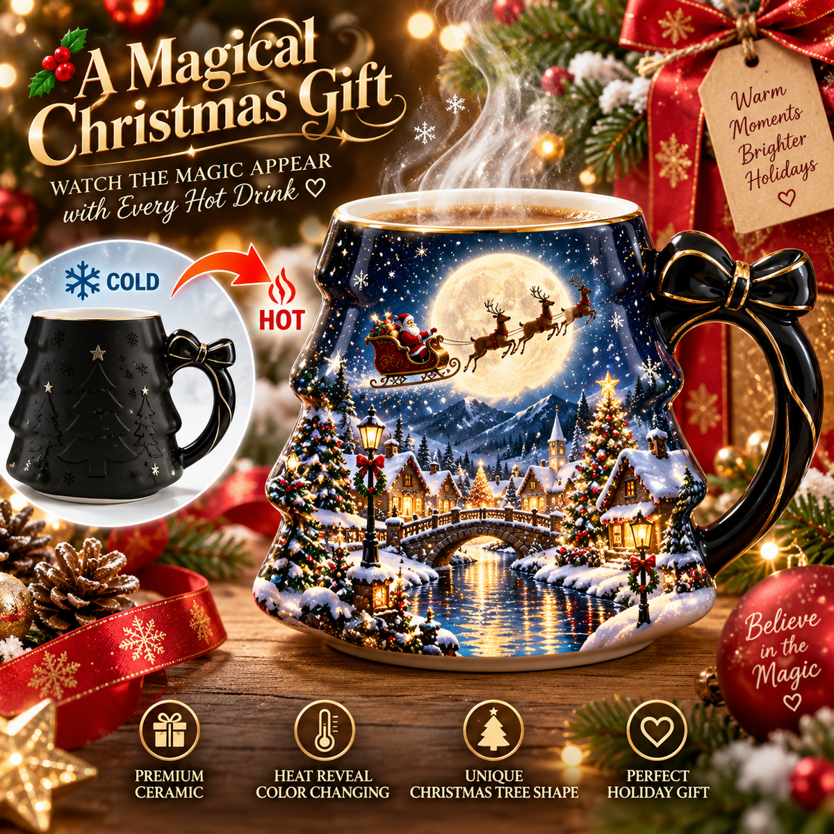 🎄Christmas Magic Color-Changing Mug – Heat Reveal Holiday Gift ✨