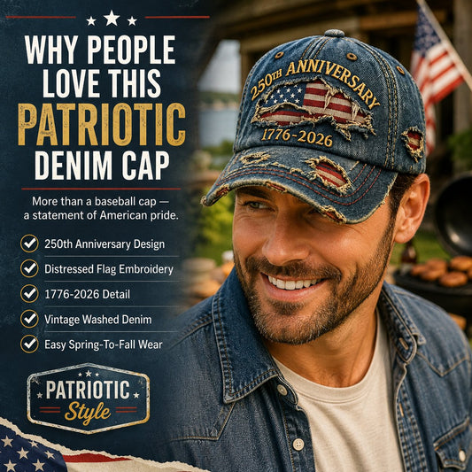🇺🇸250th Anniversary 1776-2026 Handmade Distressed Denim Baseball Cap🧢