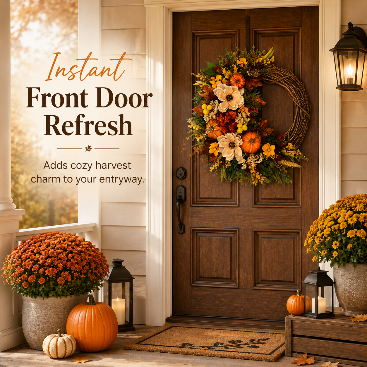 🎃 Fall Wreath for Front Door – Pumpkin, Sunflower & Autumn Floral Harvest Decor