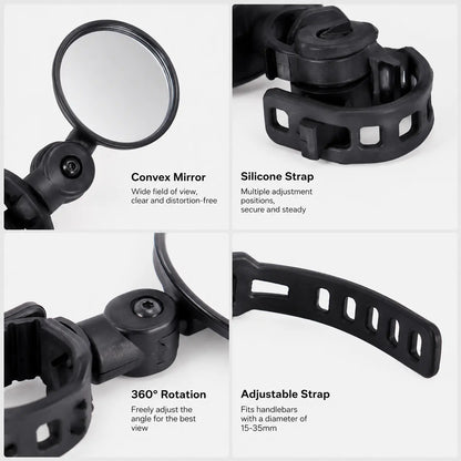 Adjustable Convex Bicycle Rearview Mirror – Shatterproof Clear Handlebar Mirror (1.5-3cm)