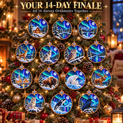🌌 14-Day Aurora Diamond Painting Advent Calendar – DIY Wooden Christmas Ornament Kit