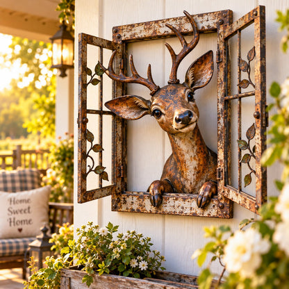 🪟 Rustic Peek-A-Boo Animal Window - Handcrafted Iron Wall Art That Brings a Little Woodland Charm Home 🌿