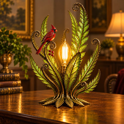 🐦 Cardinal Garden Glow Lamp – Vintage Bird & Botanical Table Light