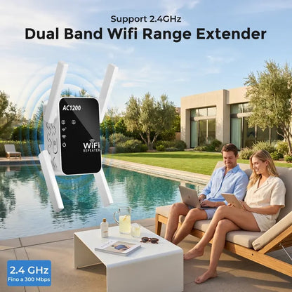 💥🏆📡 WERCHTAY Dual-Band WiFi Extender & Signal Booster – 1200Mbps Long-Range WiFi Repeater for Home with 2 Ethernet Ports, Smart Signal Indicator, WPS 1-Tap Setup & Dead Zone Eliminator