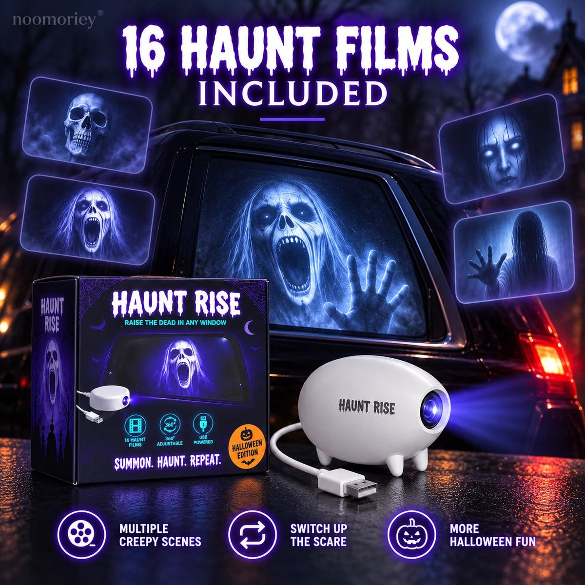🎃 Halloween-Fensterprojektor ✨ 16 gruselige Filme – USB-betriebene Halloween-Dekoration