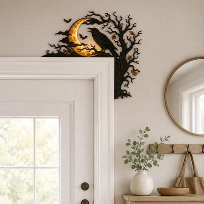 🐦‍⬛🌕 Midnight Raven Doorway Accent – Gothic Harvest Moon Corner Decor