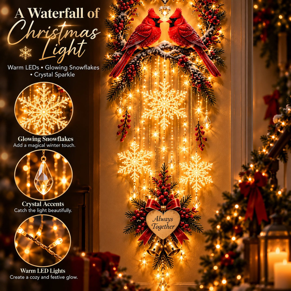 🐦 Always Together Cardinals™ – Lighted Christmas Wall Decor