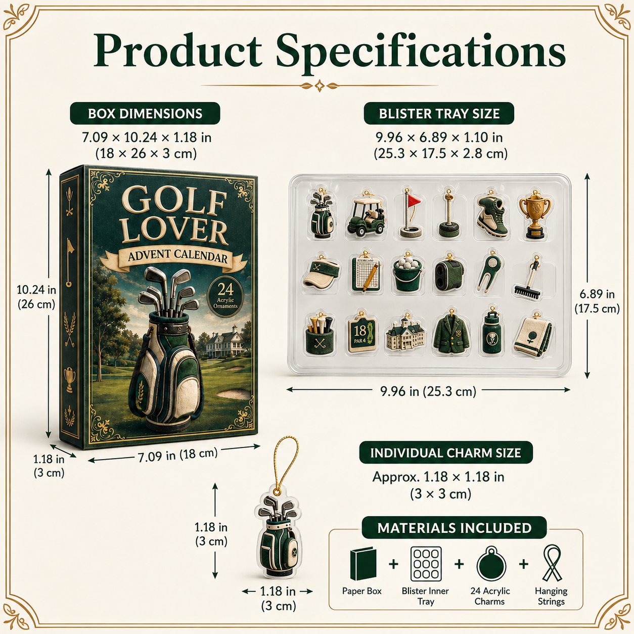 🎄⛳24-Day Golf Charm Holiday Countdown 🎁✨