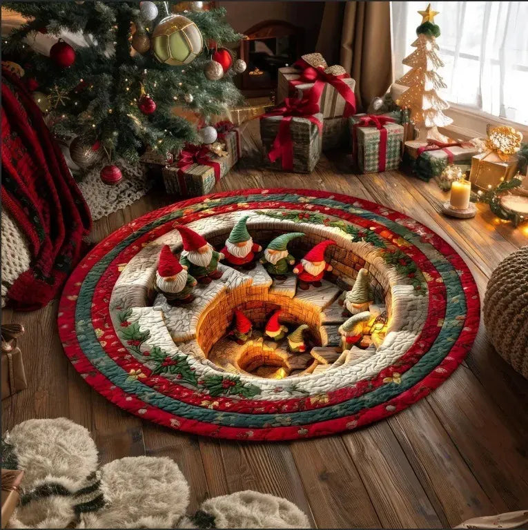 🎄3D-Weihnachtswichtel-Teppich mit optischer Täuschung | Lustige, festliche Must-have-Wohndeko⭐🏠🎁