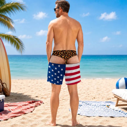 🌊🩳Funny American Flag Swim Trunks for Men – Unique Summer Gift for Beach Lovers