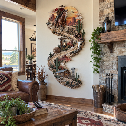 🤠 Western Cowboy LED Wall Decor – Lighted Wild West Desert Scene with Horseback Rider, Cactus & Ranch Details