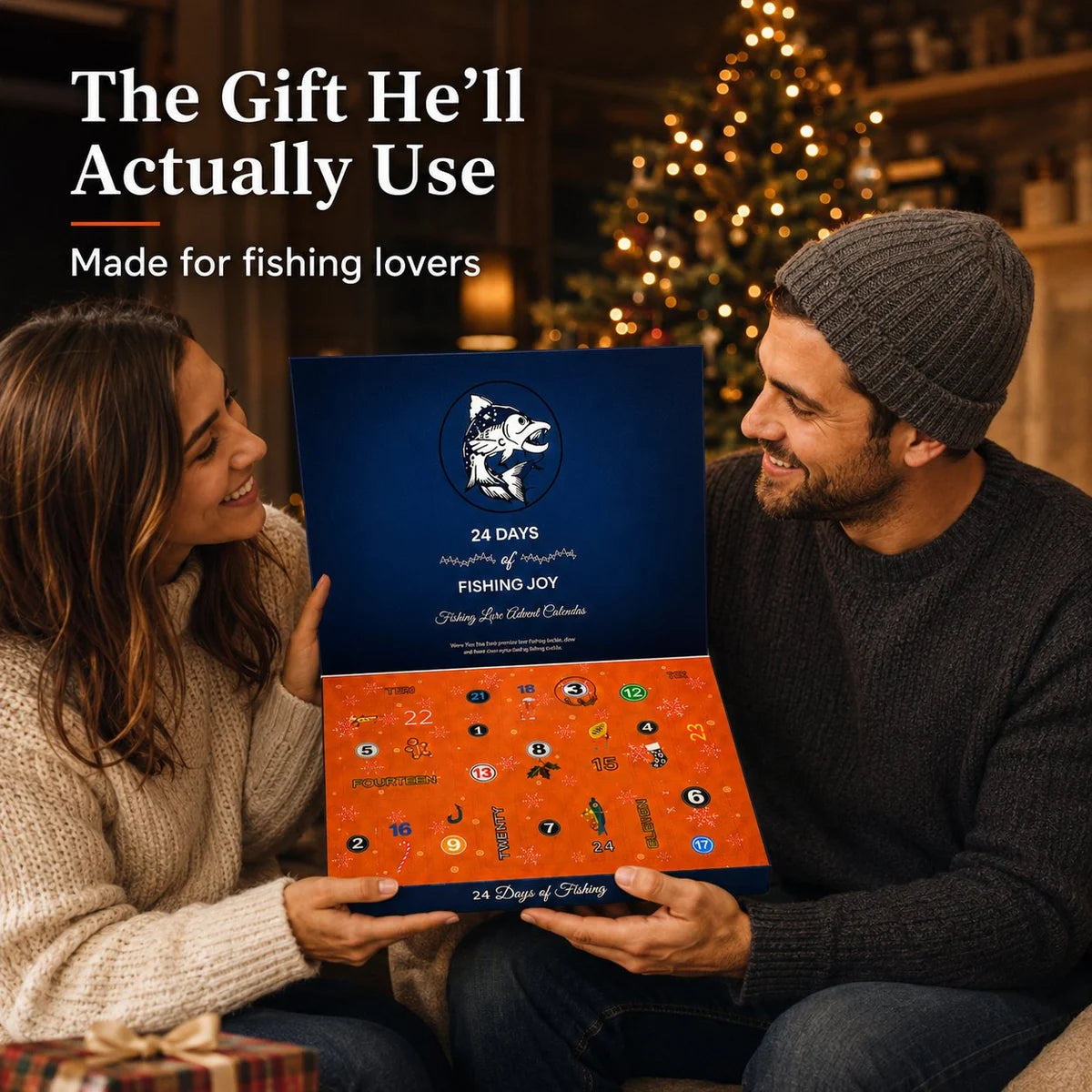 Fishing advent calendar gift scene with a couple