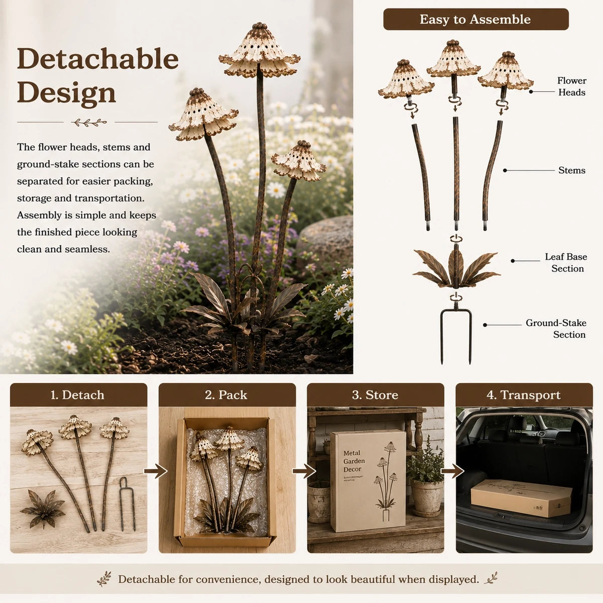 Detachable parts and simple assembly of vintage flower garden stake