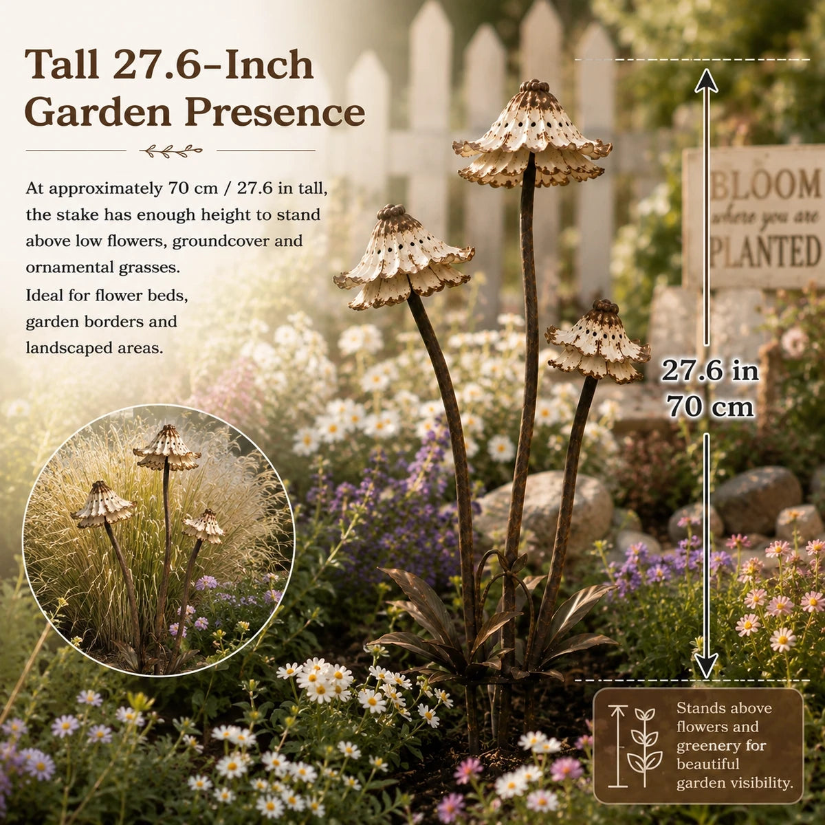 Size guide for vintage metal flower garden stake
