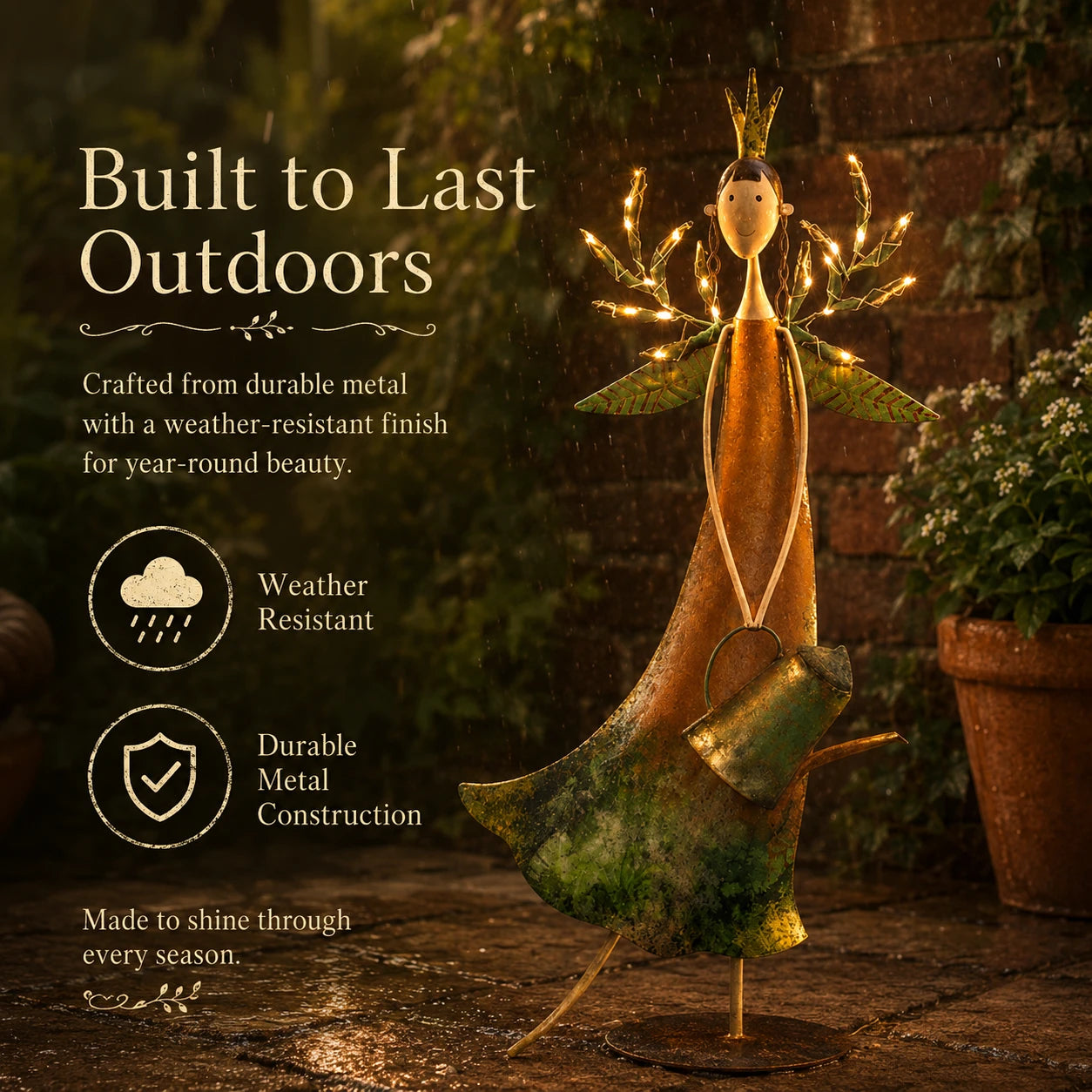 Weather-resistant Twilight Glow Garden Girl displayed outdoors
