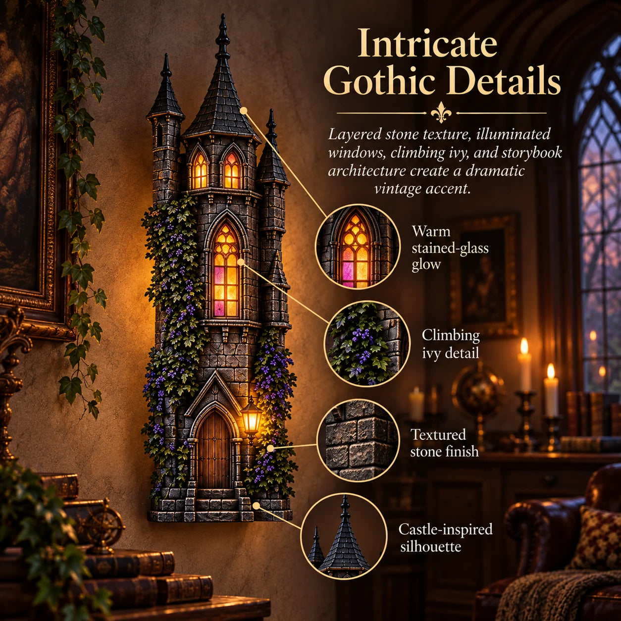 Intricate gothic castle details