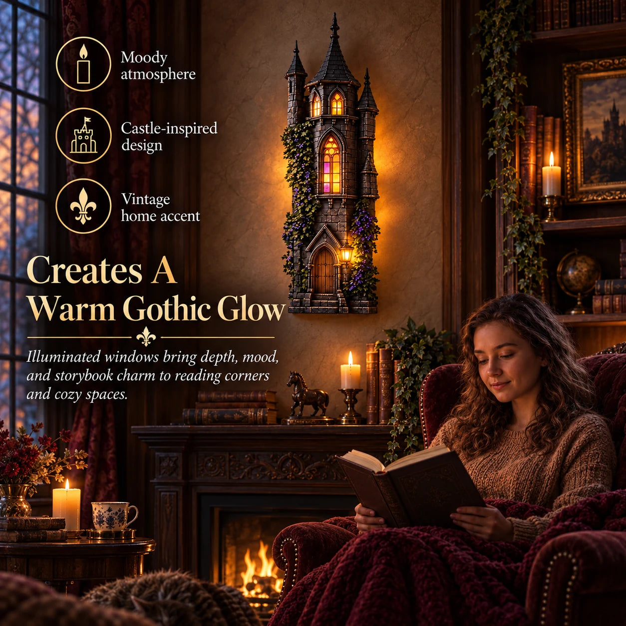 Warm glowing gothic castle wall decor
