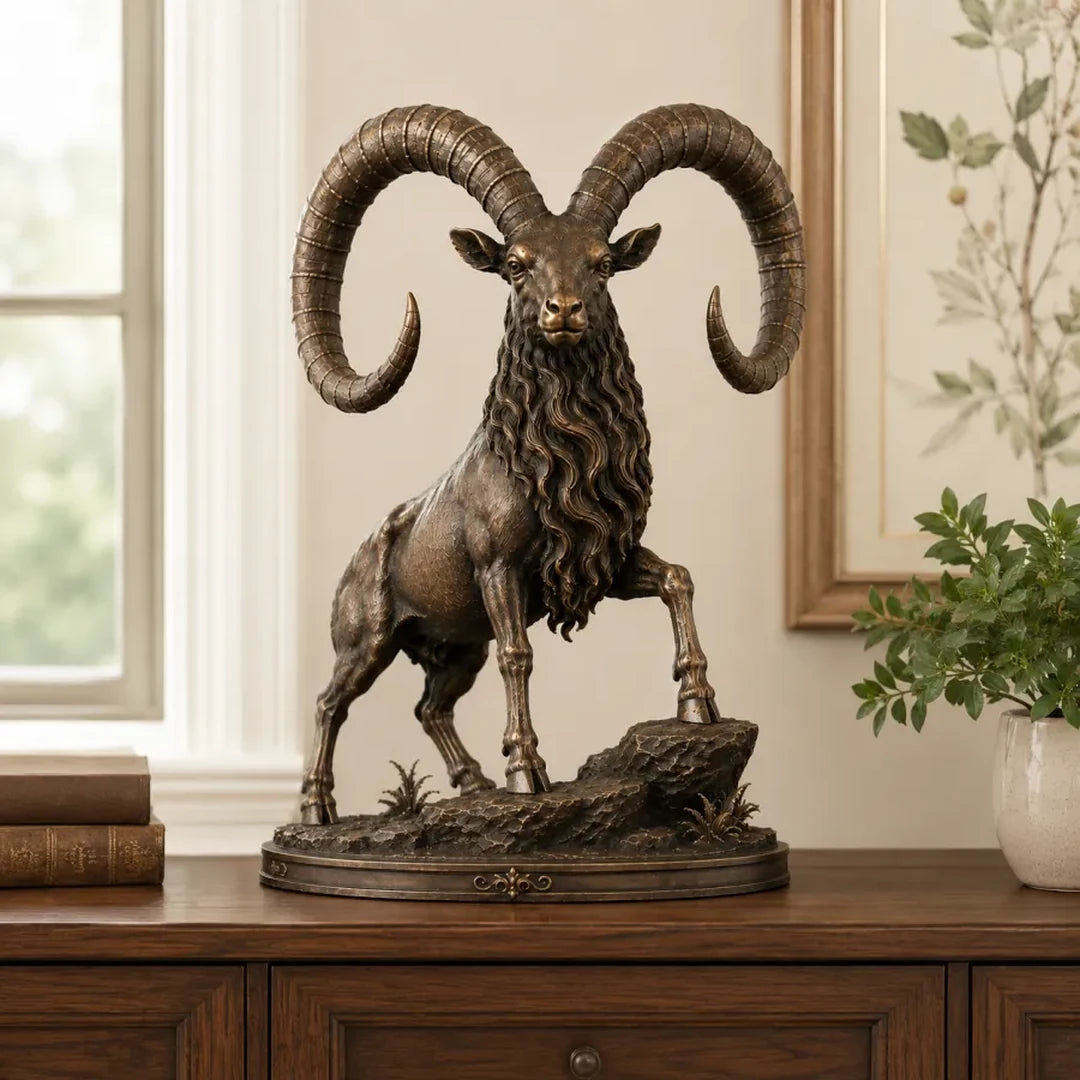 Sample customer review image showing the ram sculpture in a bright home setting