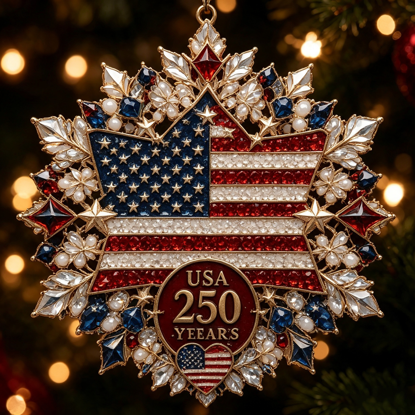 🔥🎁America 250 Crystal Patriotic Christmas Ornament