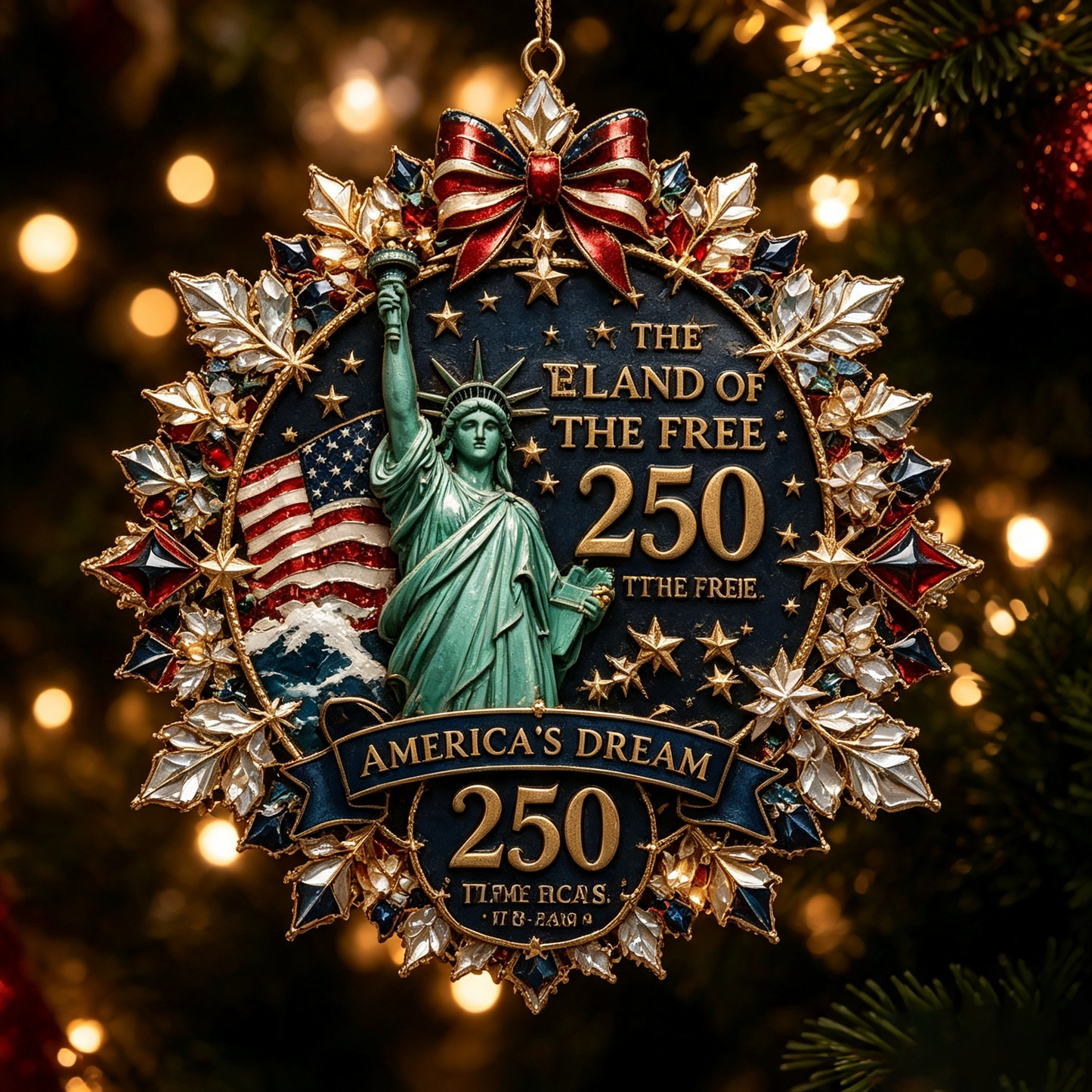 🔥🎁America 250 Crystal Patriotic Christmas Ornament