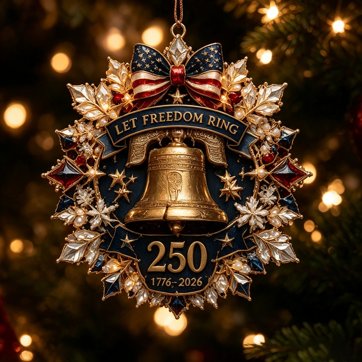 🔥🎁America 250 Crystal Patriotic Christmas Ornament