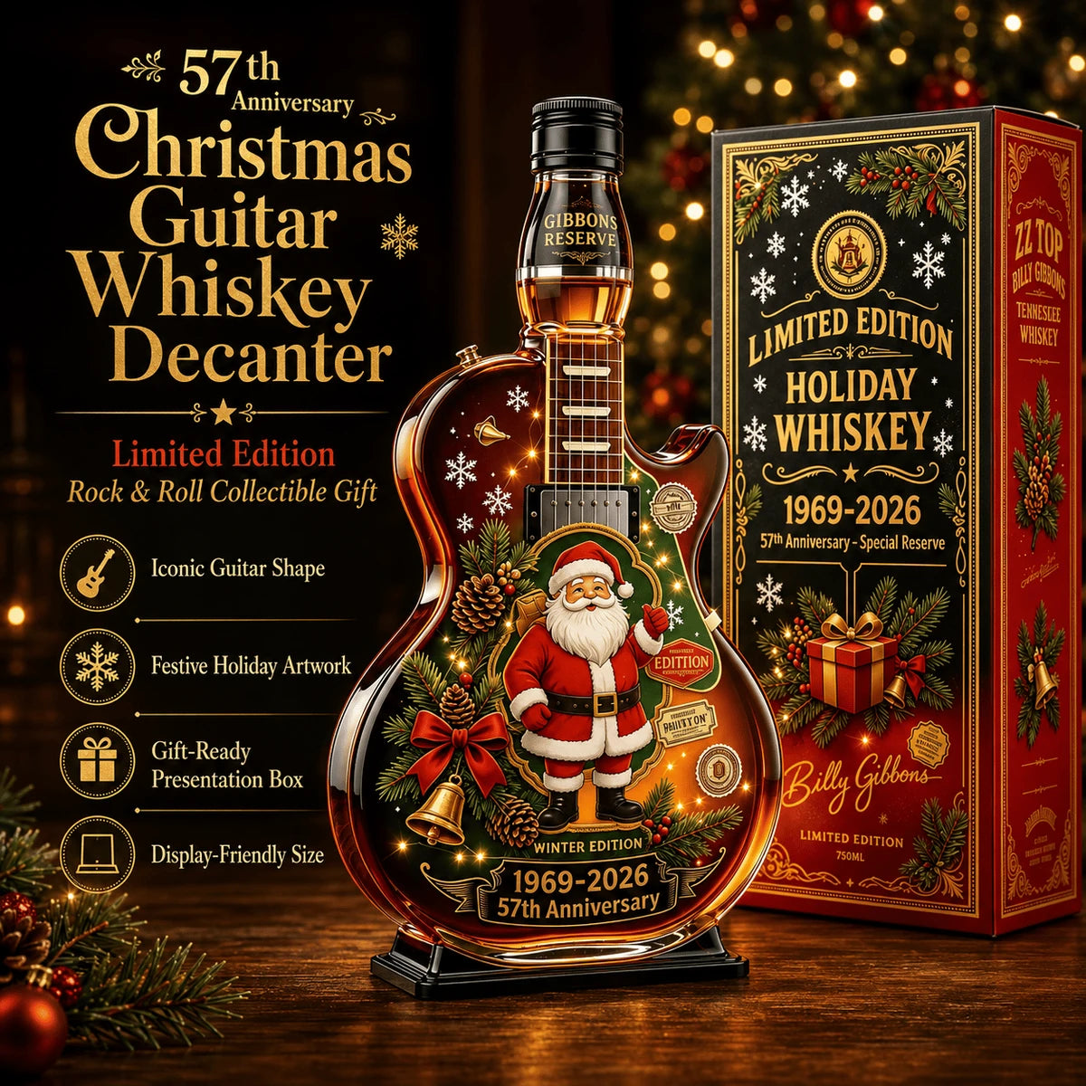Christmas guitar collectible with limited edition holiday artwork