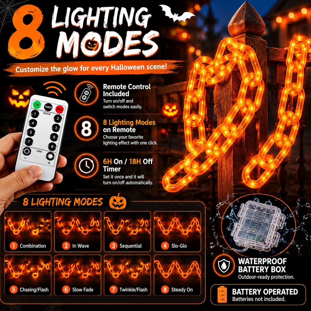 Halloween chain garland remote control and lighting modes