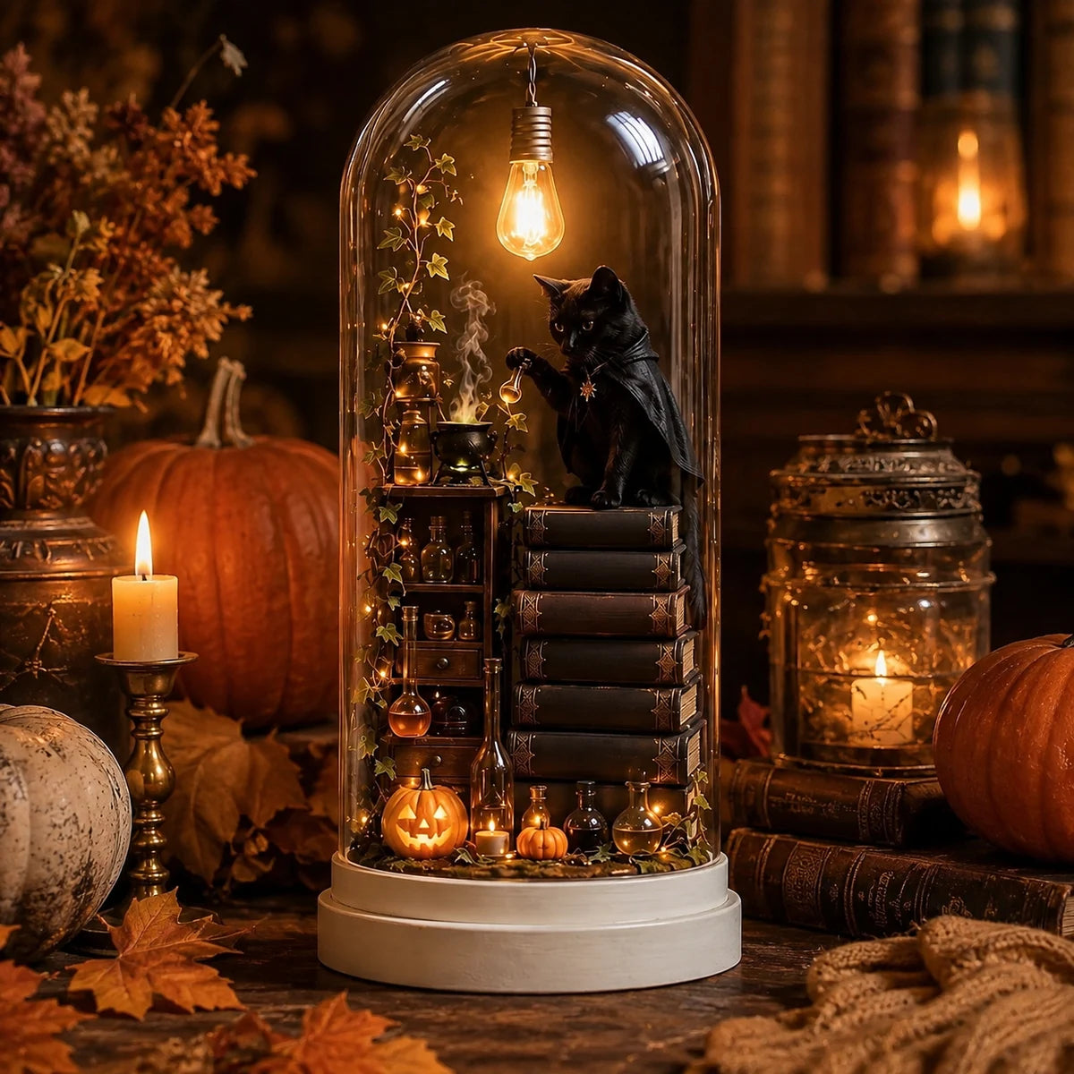 Black cat potion room Halloween dome ambient lamp