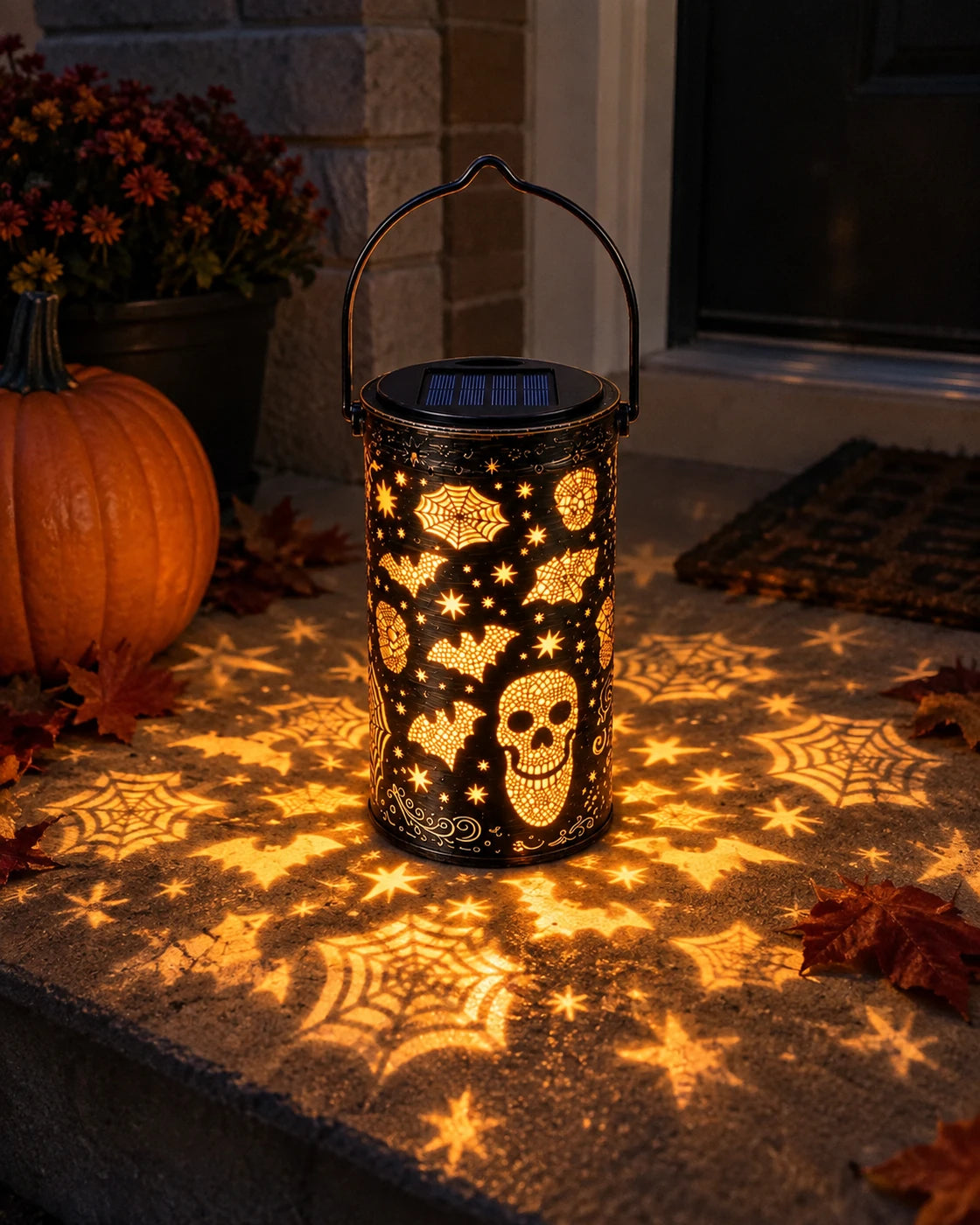 Customer review photo showing warm glow projection at night