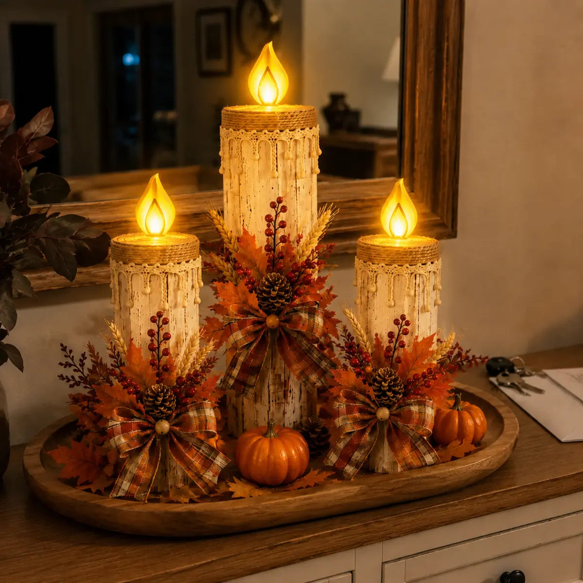 Sample home display photo of the Harvest Glow Candle Trio