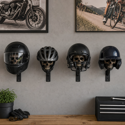 💀Skull Motorcycle Helmet Holder – Punk Skull Wall Mount Rack for Helmets, Jackets & Garage Decor