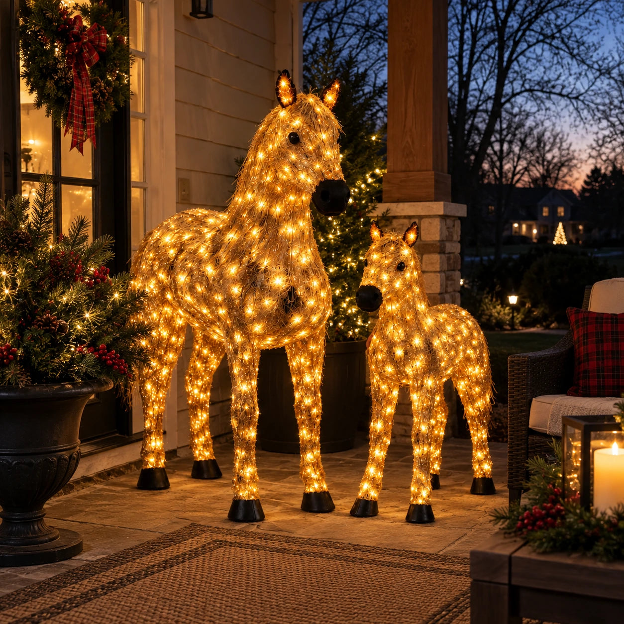 Customer photo showing the lighted horse pair