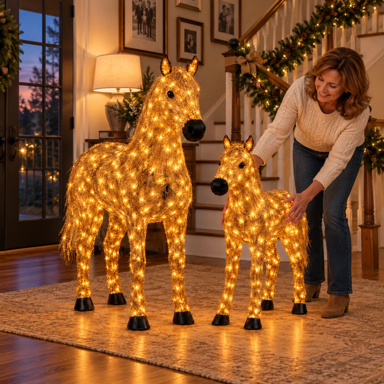 Customer photo showing the lighted horse pair