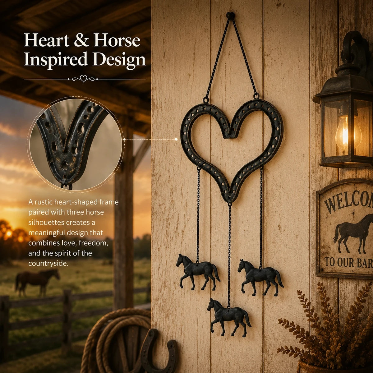 Heart and horse inspired rustic hanging decor