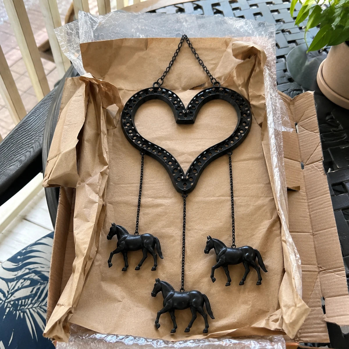 Customer photo of rustic heart horse hanging decor after unboxing