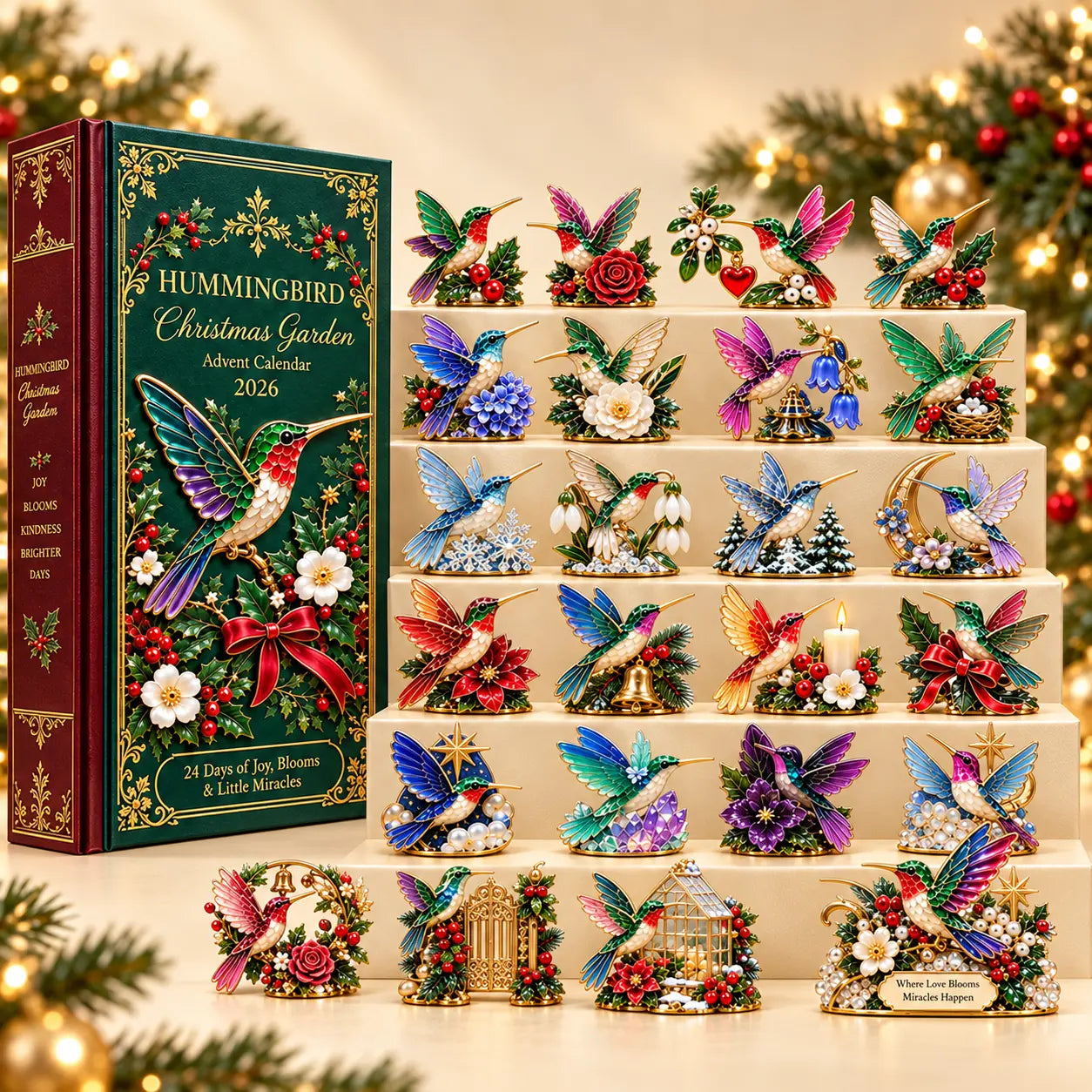 Complete 24-piece hummingbird Christmas garden collection