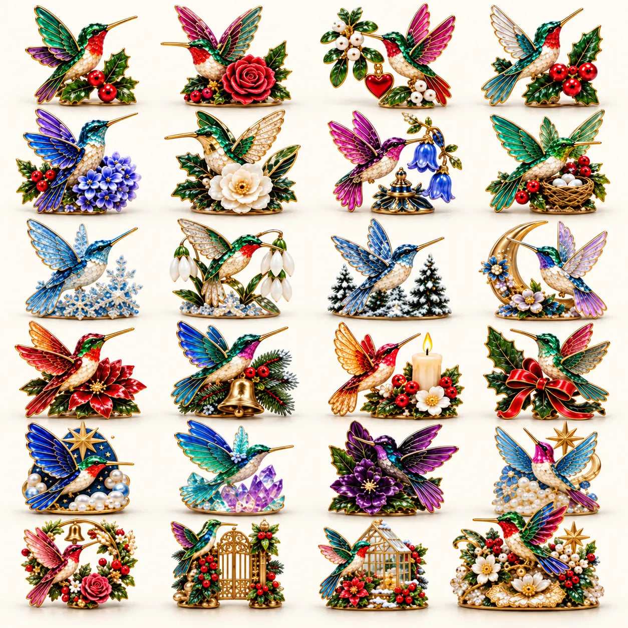 All colorful hummingbird Christmas garden designs together