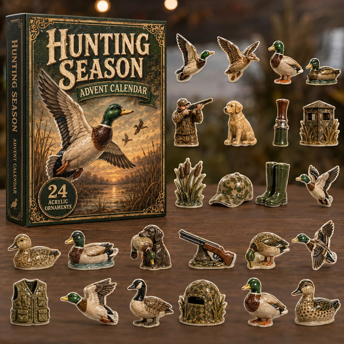 Hunting Season Advent Calendar with hunting themed collectibles
