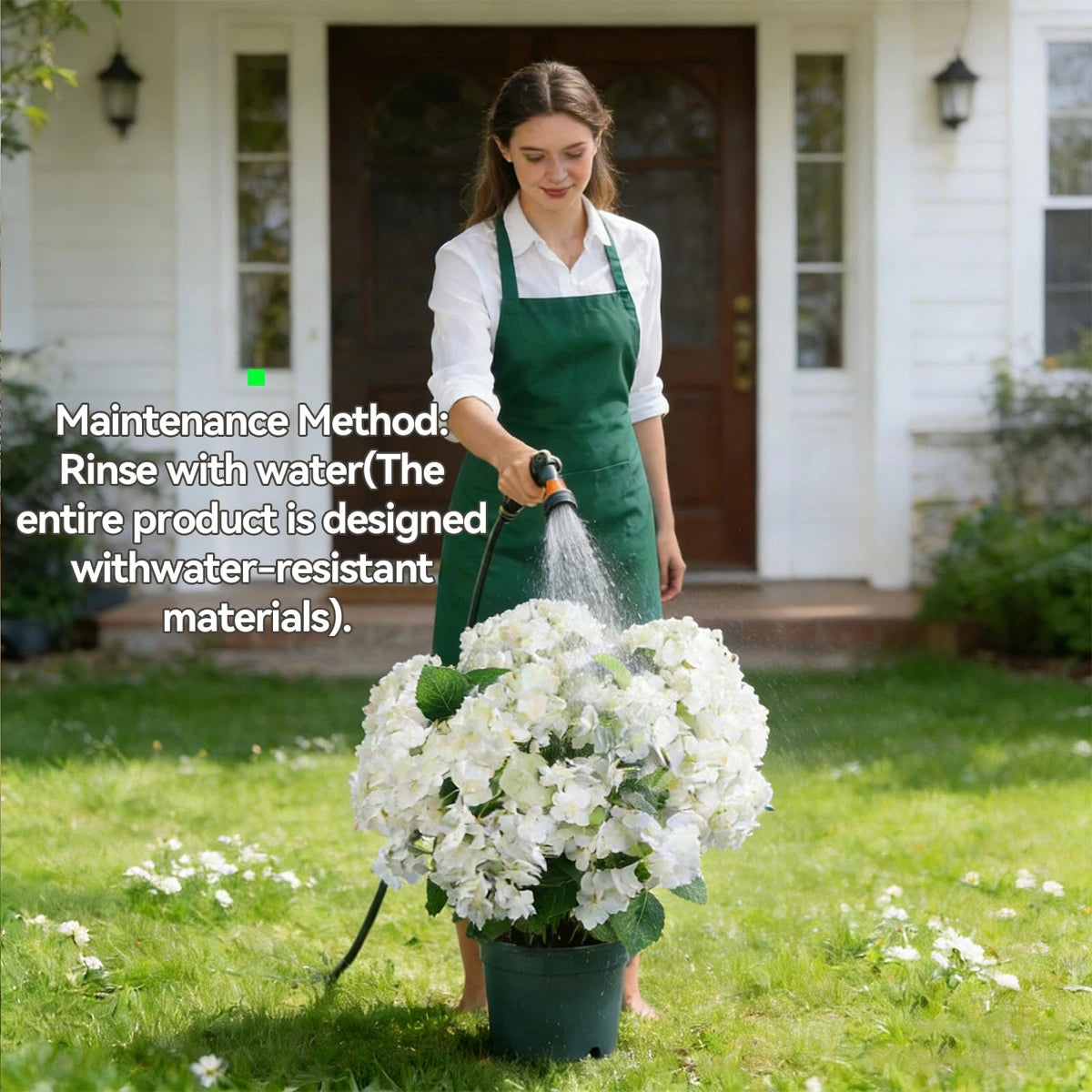 Cleaning artificial hydrangea flowers with water
