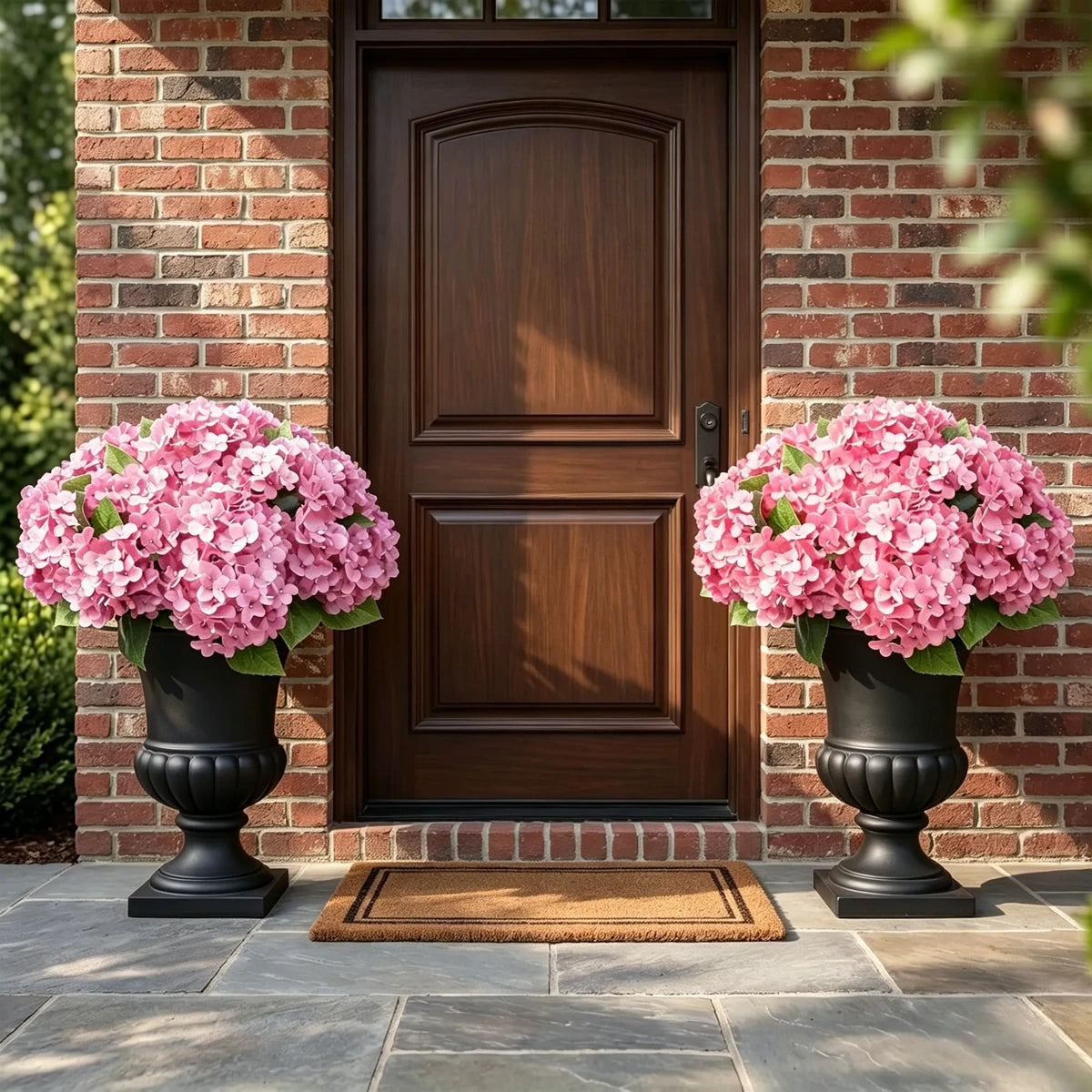 Pink artificial hydrangea flowers