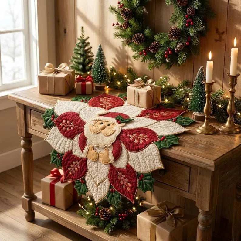 🎄 Christmas Santa & Poinsettia Quilted Table Collection