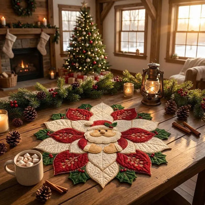 🎄 Christmas Santa & Poinsettia Quilted Table Collection