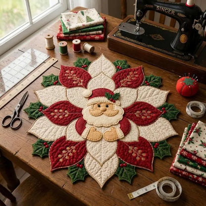 🎄 Christmas Santa & Poinsettia Quilted Table Collection