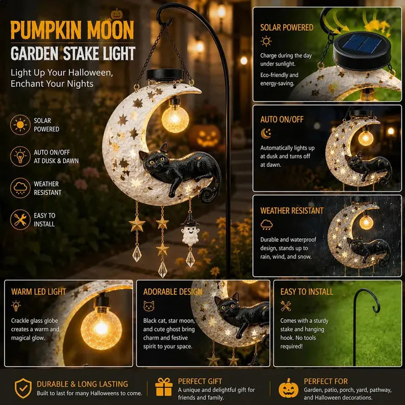 🎁🐱Lighted Crescent Moon Black Cat Halloween Decor