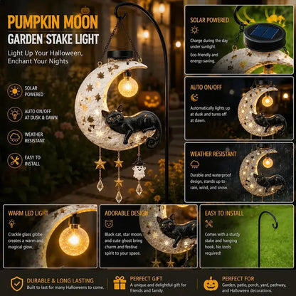 🎁🐱Lighted Crescent Moon Black Cat Halloween Decor